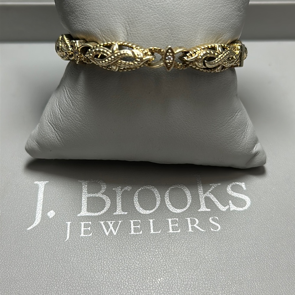 New Doris Panos 18KY Overlay Simply Capri .10ctw Hinge Bangle Bracelet